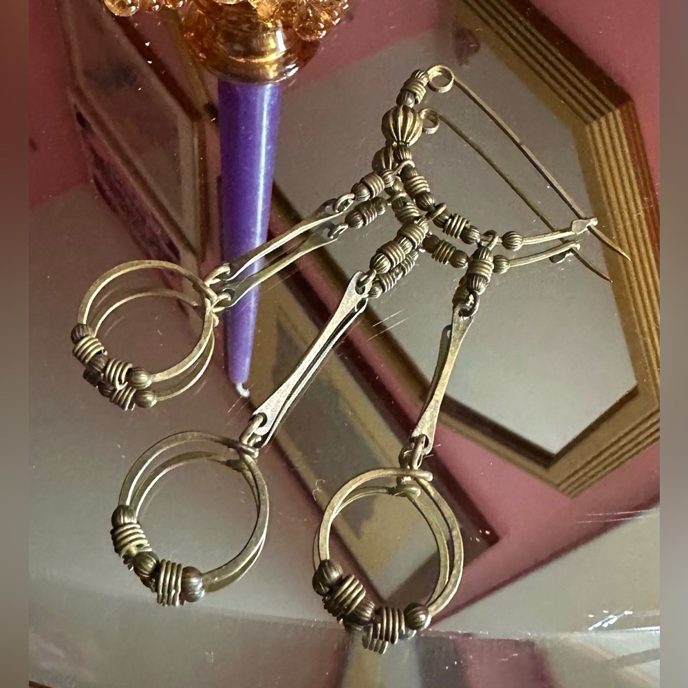 Antique Brass Lady of the House Three Loop Chatelaine Style Brooch